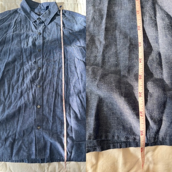 Luxury Linen Short Sleeve Button Front Men's Shirt XL Medieval Blue - Picture 4 of 8